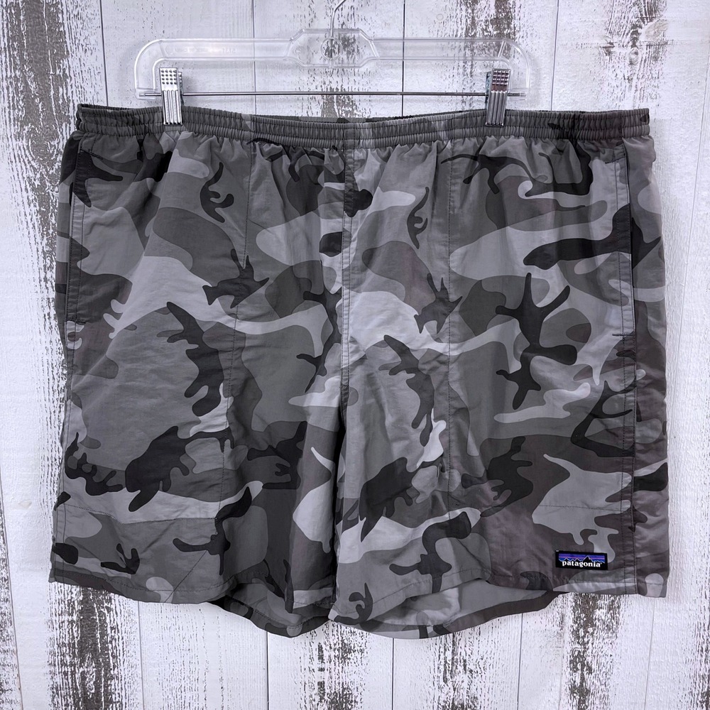 Patagonia Baggies Swim Trunks Shorts Gray Camo Lined Men's XXL 7" Inseam